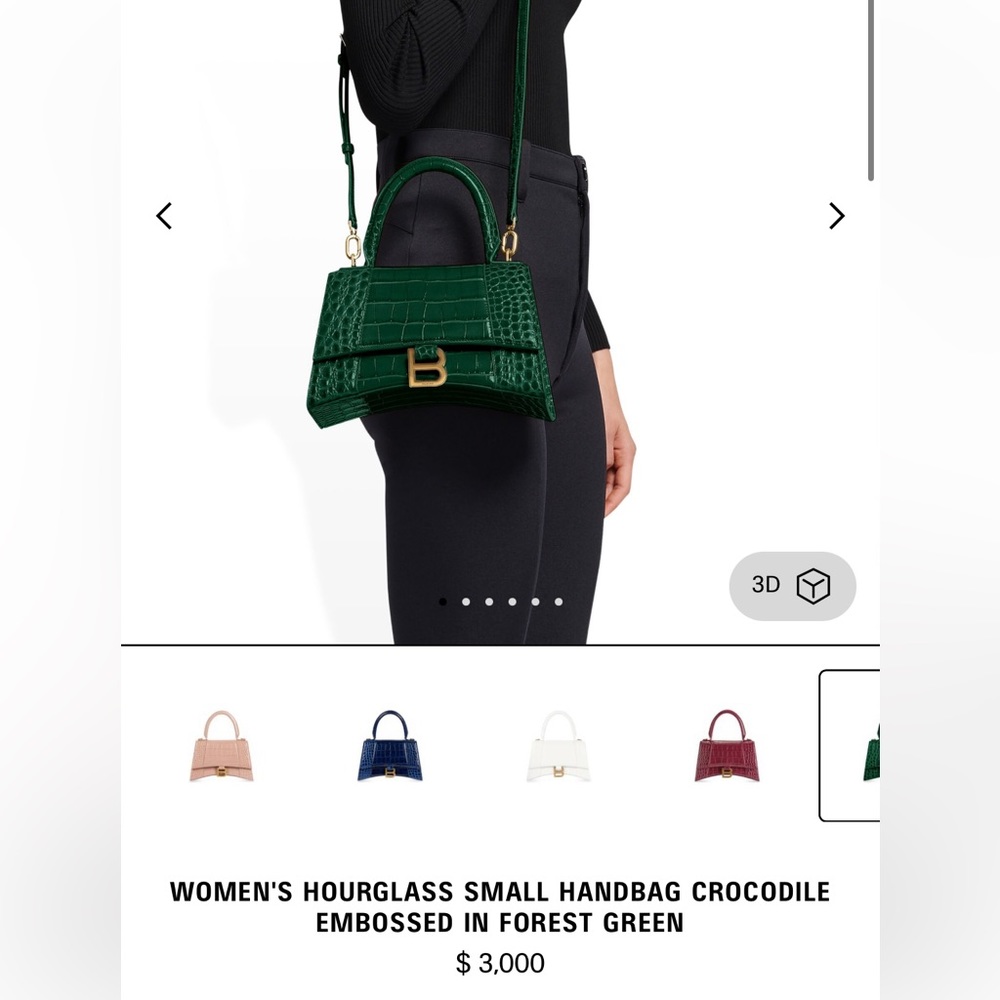 Balenciaga WOMEN'S HOURGLASS SMALL HANDBAG CROCODILE EMBOSSED IN FOREST GREEN
